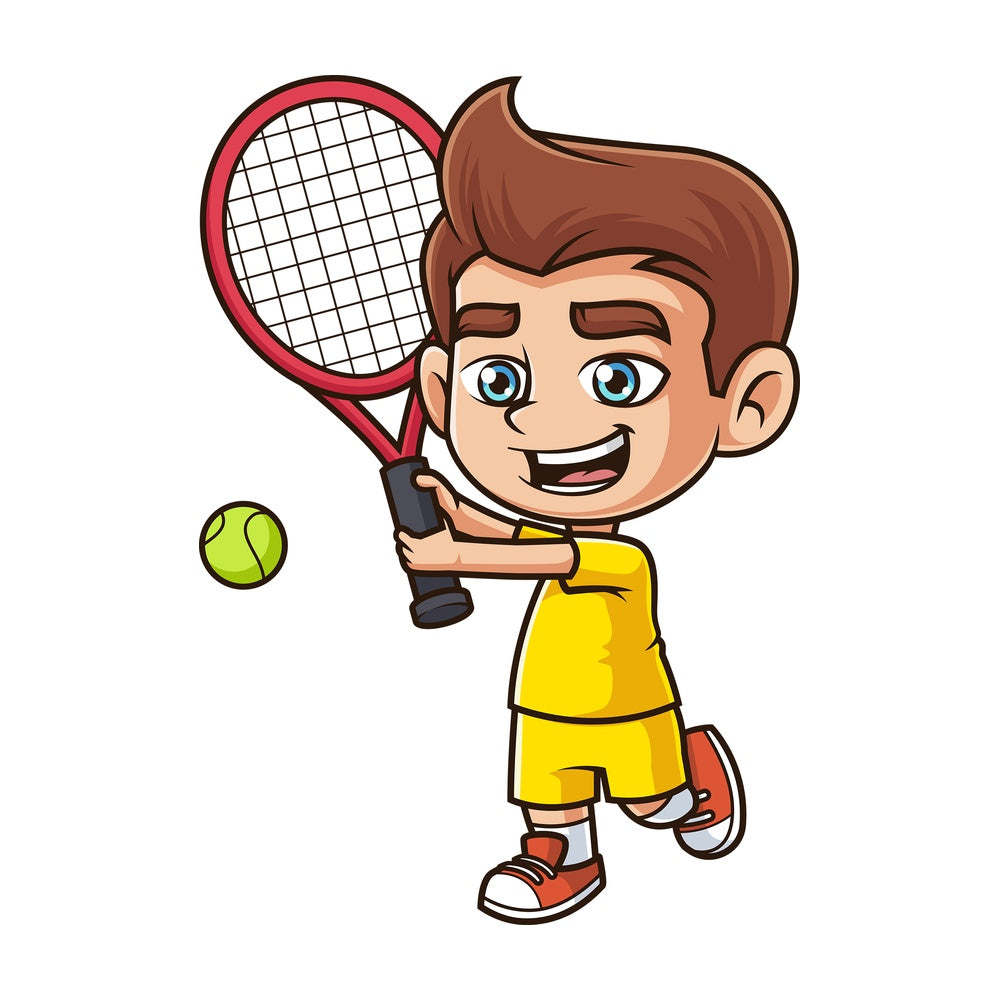 Caucasian boy playing tennis. PNG - JPG and vector EPS (infinitely scalable).