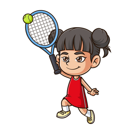 Asian girl playing tennis. PNG - JPG and vector EPS (infinitely scalable).