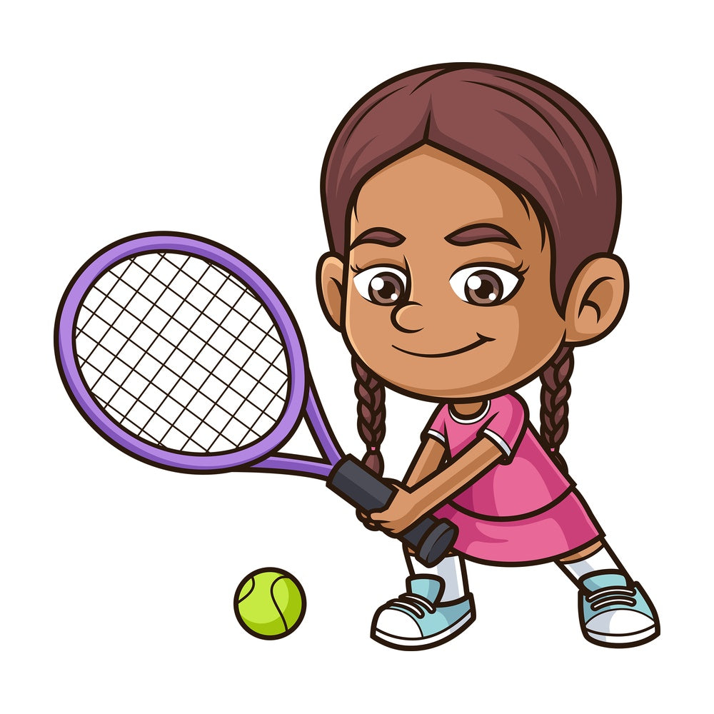 Hispanic girl playing tennis. PNG - JPG and vector EPS (infinitely scalable).