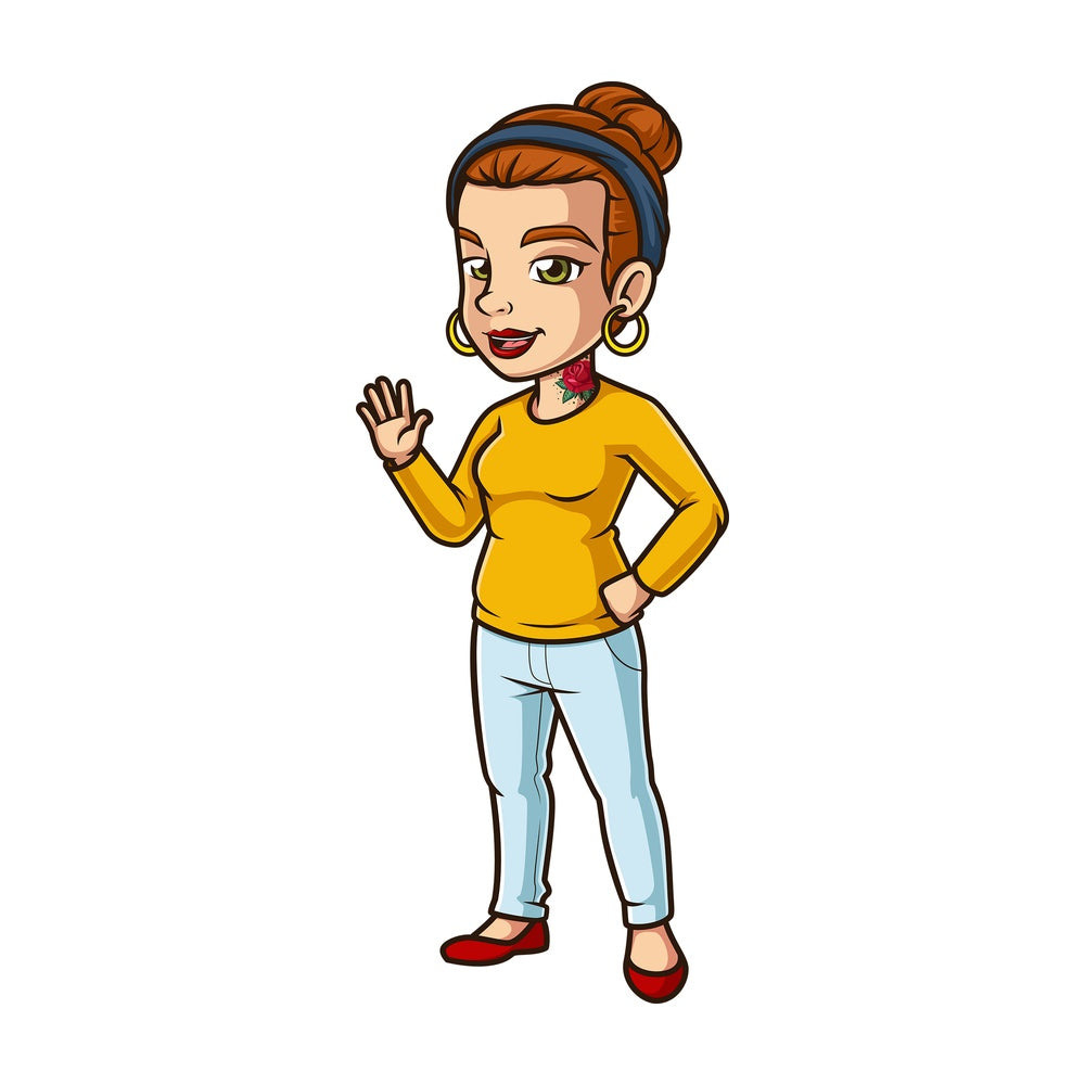 Female hipster waving. PNG - JPG and vector EPS (infinitely scalable).