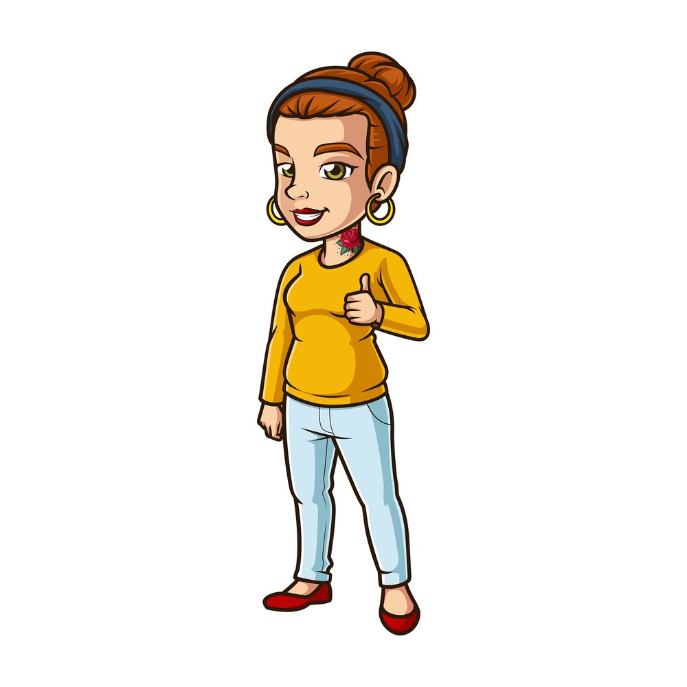 Female hipster thumbs up. PNG - JPG and vector EPS (infinitely scalable).