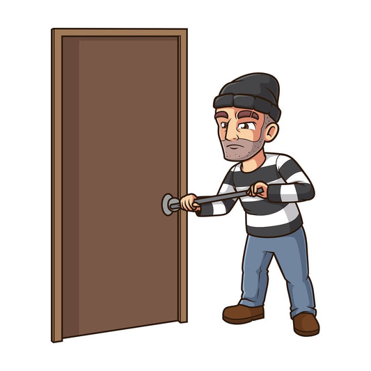 Thief opening door with crowbar. PNG - JPG and vector EPS (infinitely scalable).