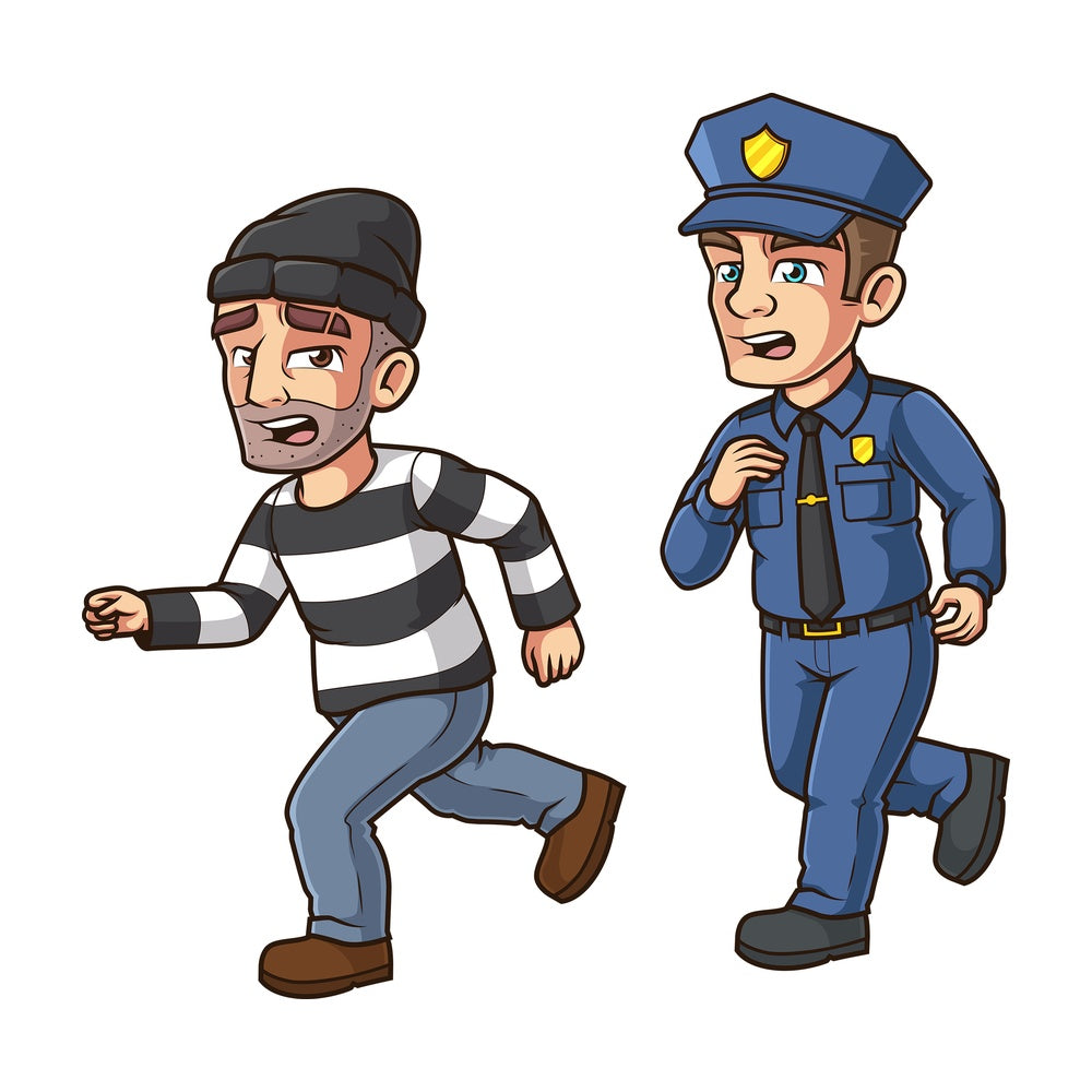 Policeman chasing thief. PNG - JPG and vector EPS (infinitely scalable).