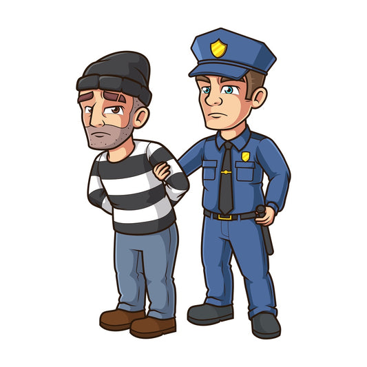 Policeman arresting burglar. PNG - JPG and vector EPS (infinitely scalable).