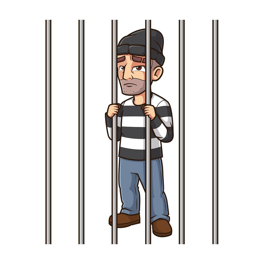 Thief behind bars. PNG - JPG and vector EPS (infinitely scalable).