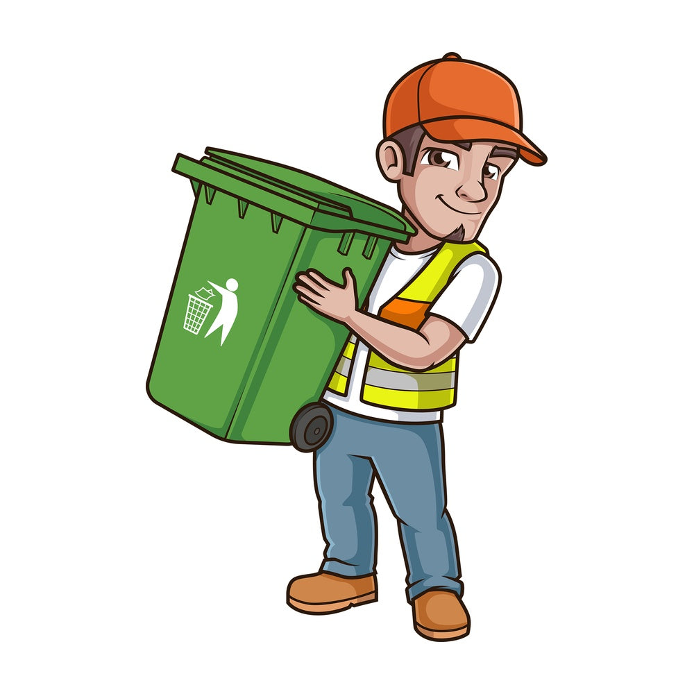 Garbageman carrying trash bin. PNG - JPG and vector EPS (infinitely scalable).