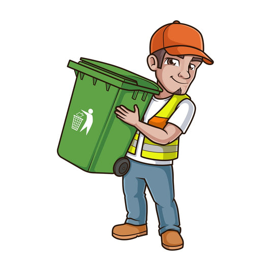 Garbageman carrying trash bin. PNG - JPG and vector EPS (infinitely scalable).