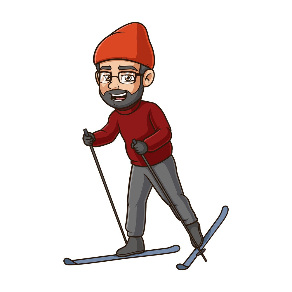 Middle aged man skiing. PNG - JPG and vector EPS (infinitely scalable).