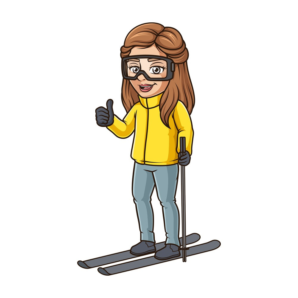 Female skier thums up. PNG - JPG and vector EPS (infinitely scalable).