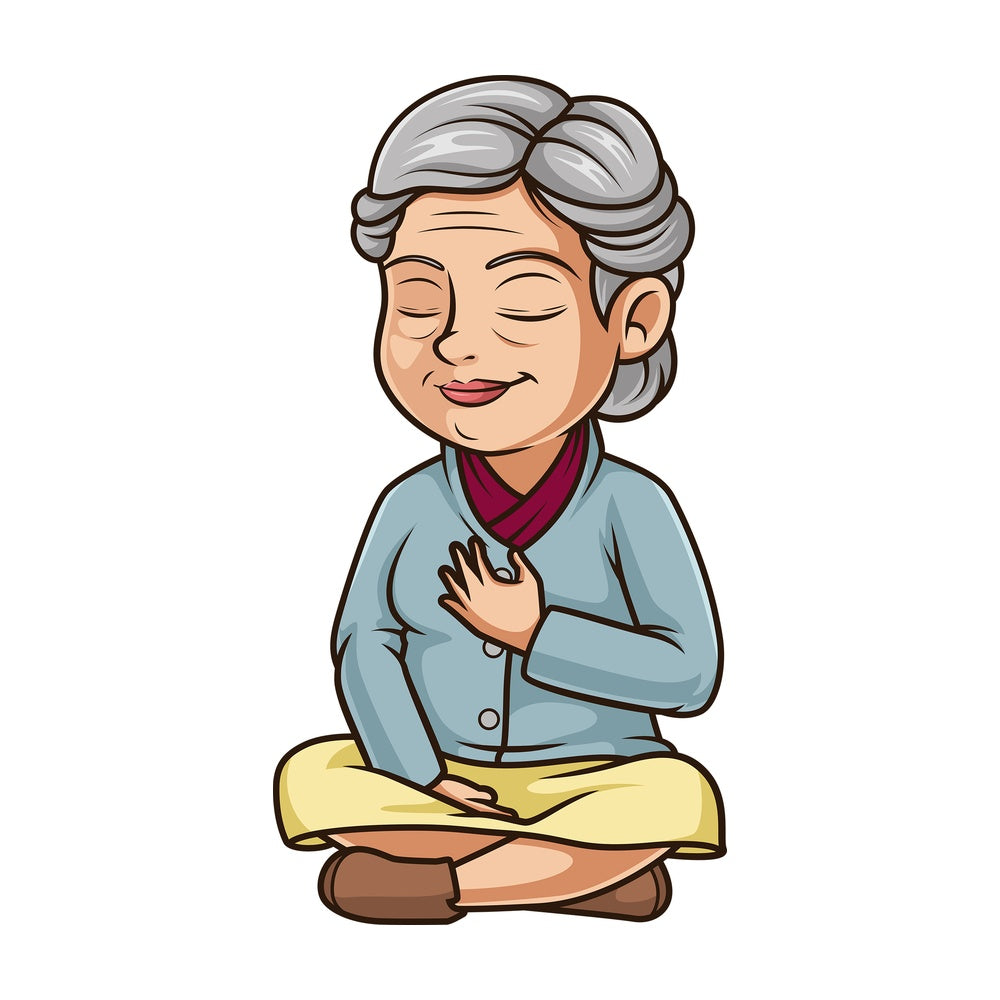 Old woman meditating. PNG - JPG and vector EPS (infinitely scalable).