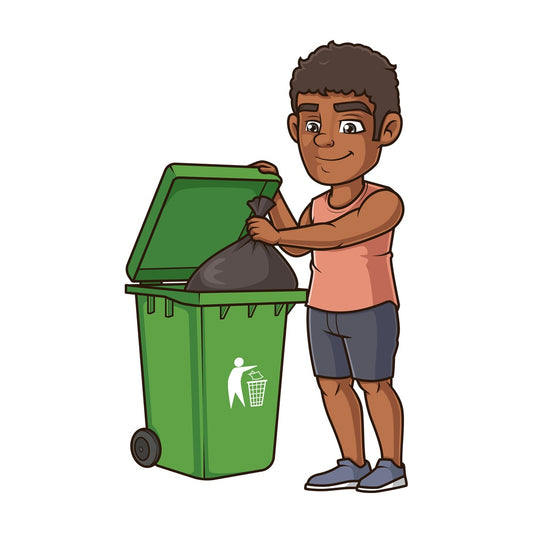 Black man taking out the trash. PNG - JPG and vector EPS (infinitely scalable).