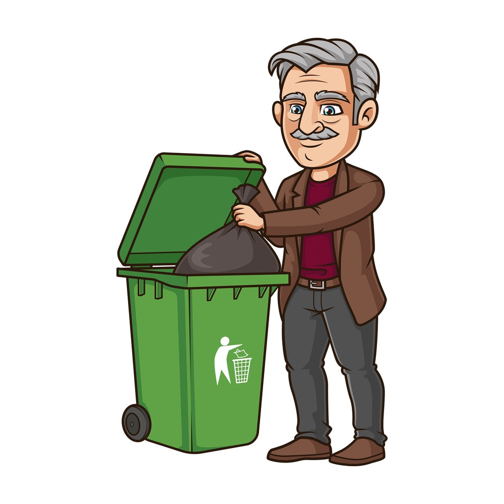 Old man taking out trash. PNG - JPG and vector EPS (infinitely scalable).
