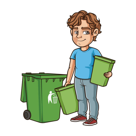 Young man empty trash bins. PNG - JPG and vector EPS (infinitely scalable).