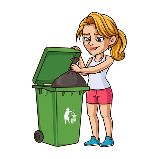 Woman throwing out the trash. PNG - JPG and vector EPS (infinitely scalable).