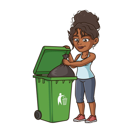 Black woman taking out the trash. PNG - JPG and vector EPS (infinitely scalable).