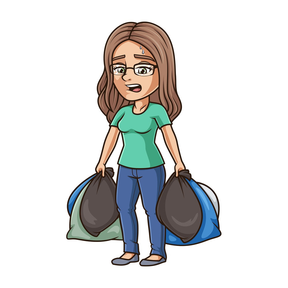 Woman holding garbage bags. PNG - JPG and vector EPS (infinitely scalable).
