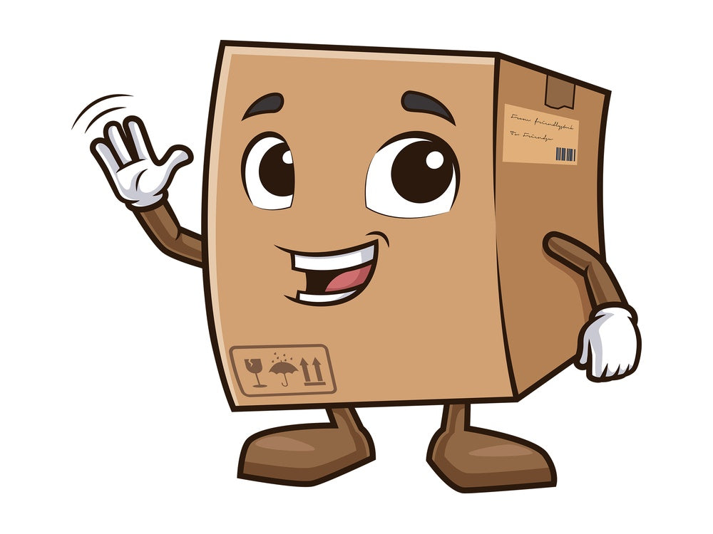 Happy delivery box mascot. PNG - JPG and vector EPS (infinitely scalable).