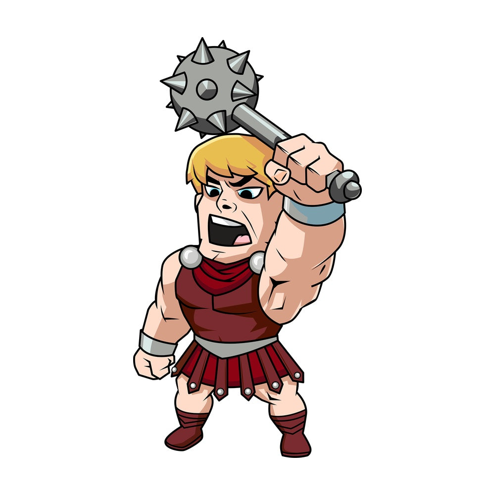 Gladiator raising his mace shouting. PNG - JPG and vector EPS (infinitely scalable). Image isolated on transparent background.