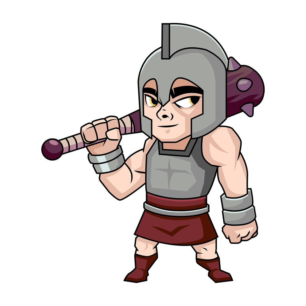 Gladiator carrying mace on shoulder. PNG - JPG and vector EPS (infinitely scalable). Image isolated on transparent background.