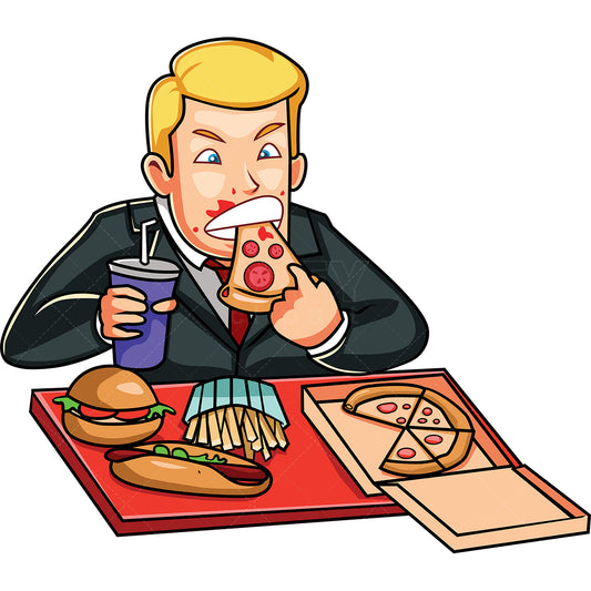 Royalty-free stock vector illustration of a businessman eating junk food.
