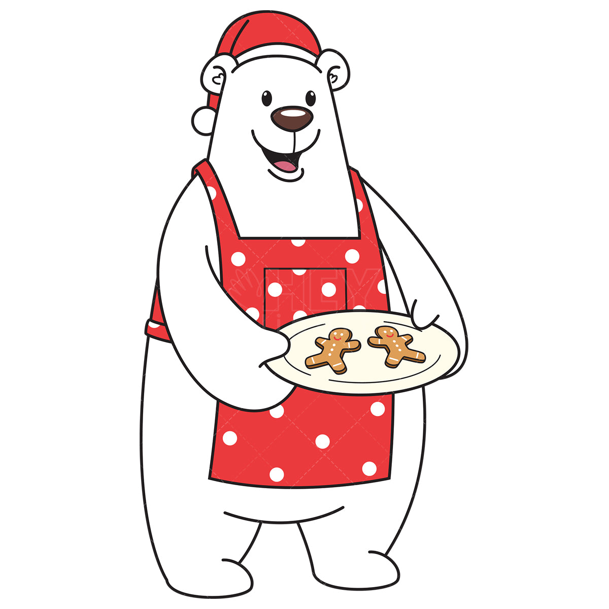 Royalty-free vector illustration of a christmas polar bear offering gingerbread cookies.