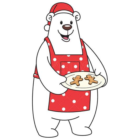 Royalty-free vector illustration of a christmas polar bear offering gingerbread cookies.