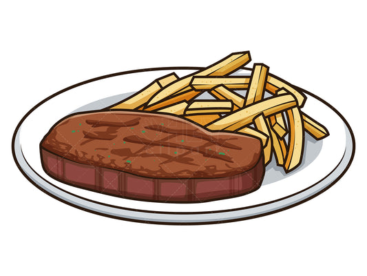 Royalty-free stock vector illustration of a steak and french fries.