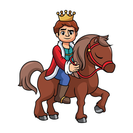 Young prince riding a horse - Image isolated on transparent background. PNG
