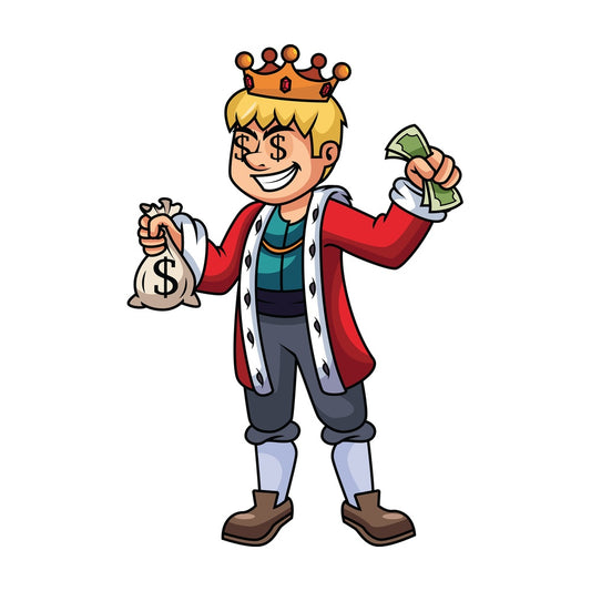 Rich king holding money - Image isolated on transparent background. PNG