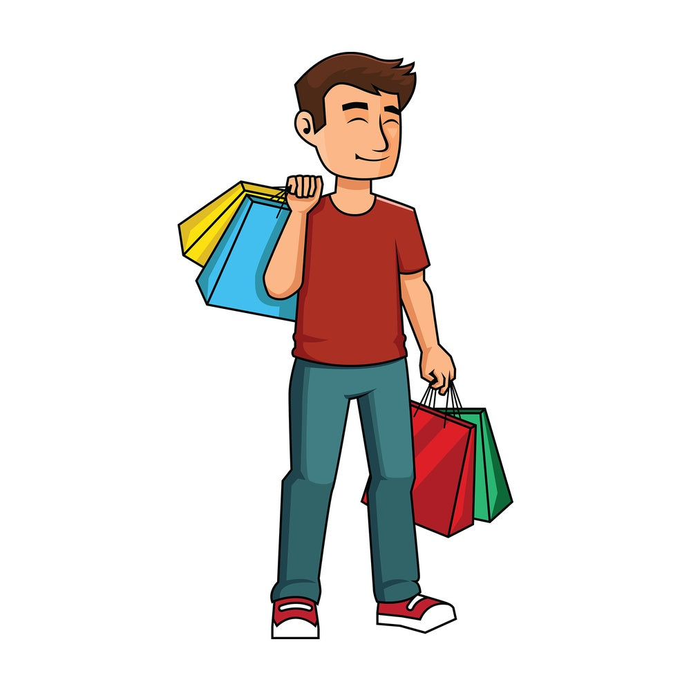 Happy man satisfied after shopping - Image isolated on transparent background. PNG