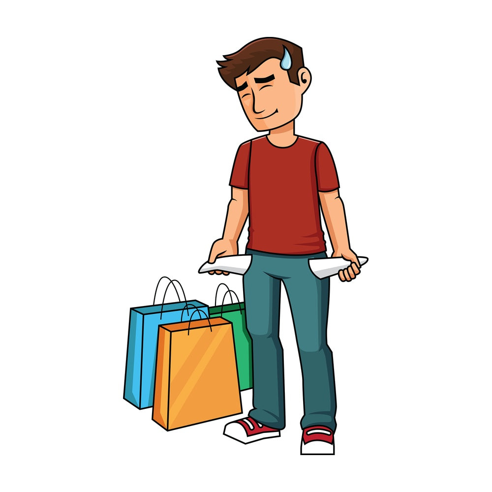 Man with empty pockets after shopping - Image isolated on transparent background. PNG