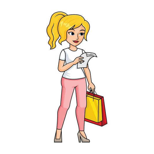 Woman reading shopping list - Image isolated on transparent background. PNG