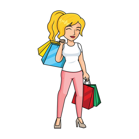 Woman after shopping feeling satisfied - Image isolated on transparent background. PNG