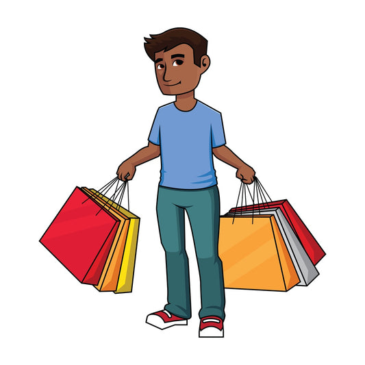 Black man holding shopping bags - Image isolated on transparent background. PNG