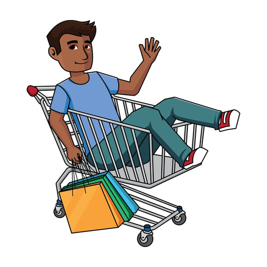 Black man inside shopping cart - Image isolated on transparent background. PNG