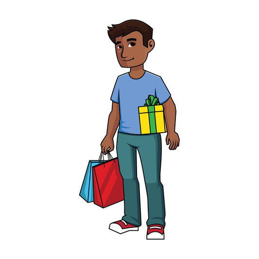Black man with shopping bags and present - Image isolated on transparent background. PNG