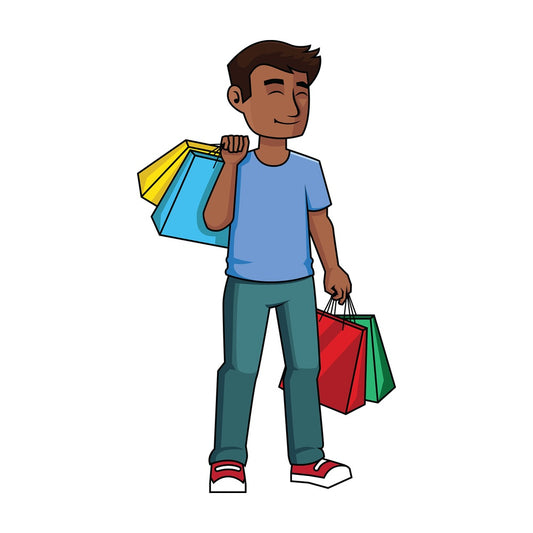 Happy black man satisfied after shopping - Image isolated on transparent background. PNG
