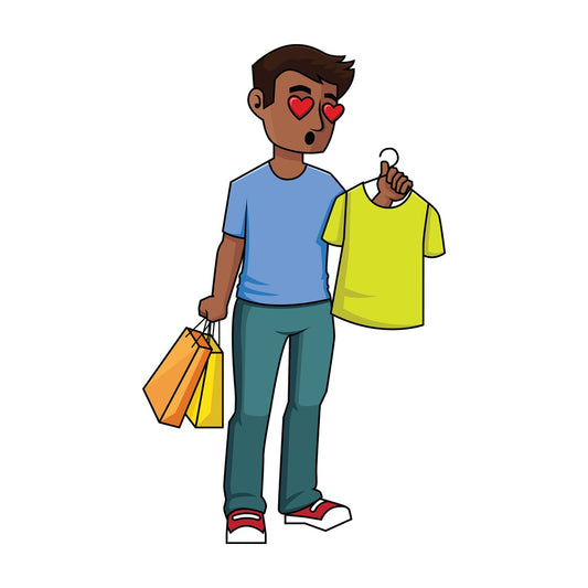 Black man shopping for t-shirts - Image isolated on transparent background. PNG