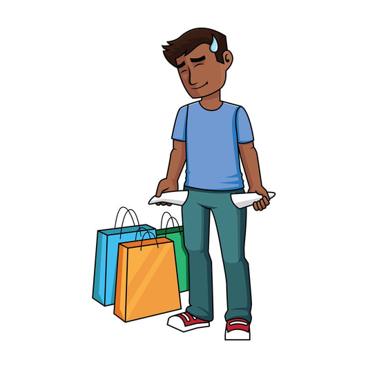 Black man empty pockets after shopping - Image isolated on transparent background. PNG