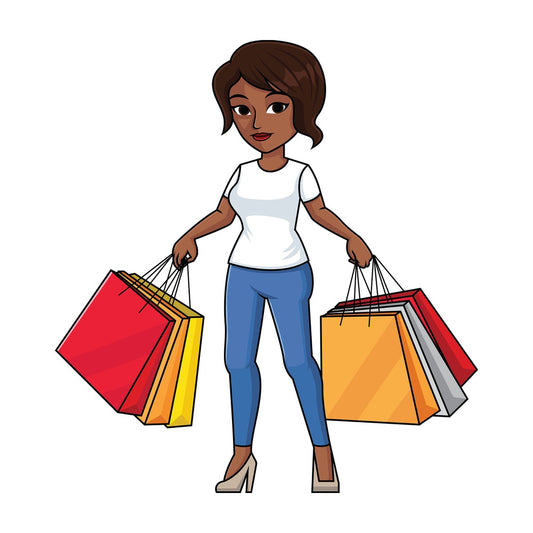 Black woman holding shopping bags - Image isolated on transparent background. PNG
