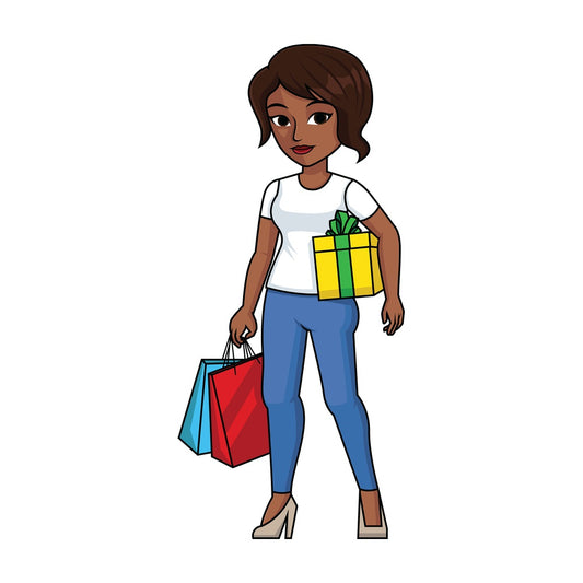 Black woman holding gift wrapped present - Image isolated on transparent background. PNG