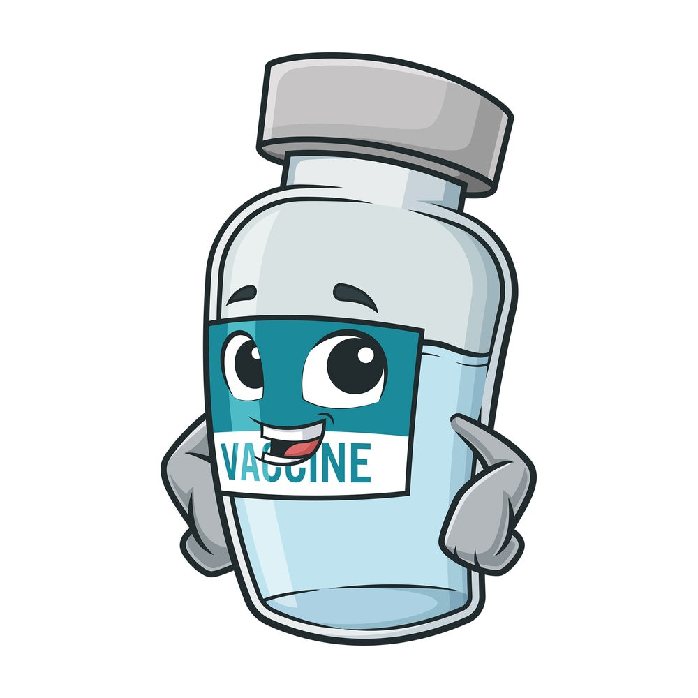 Happy vaccine bottle. PNG - JPG and vector EPS (infinitely scalable).