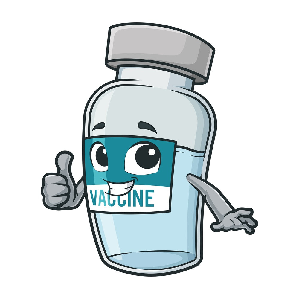 Vaccine vial thumbs up. PNG - JPG and vector EPS (infinitely scalable).
