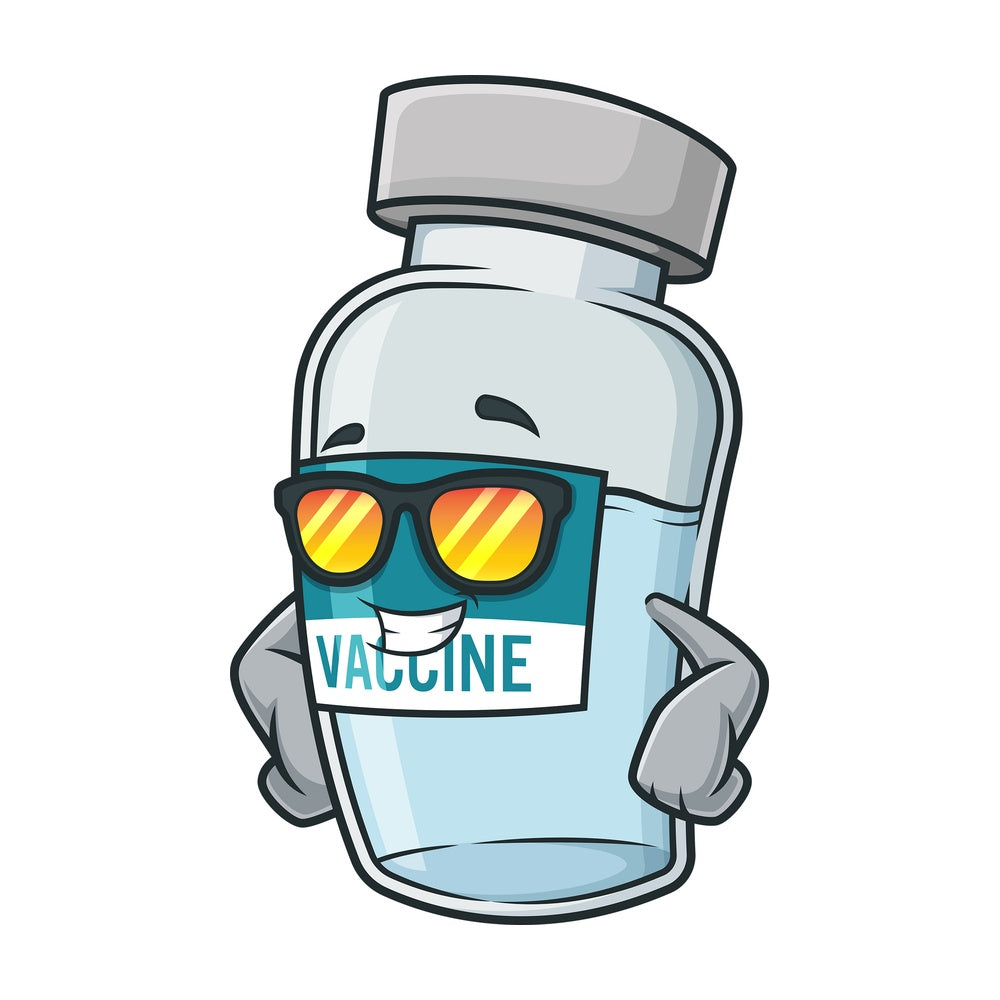 Vaccine vial with sunglasses. PNG - JPG and vector EPS (infinitely scalable).