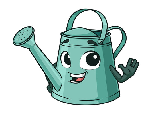 Smiling watering can waving. PNG - JPG and vector EPS (infinitely scalable).