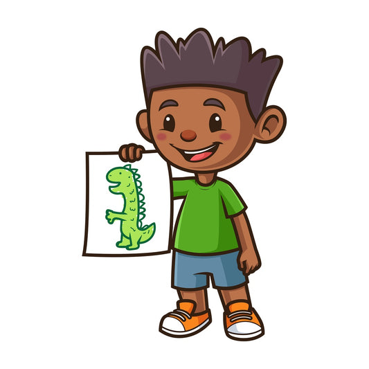Black boy dinosaur drawing. PNG - JPG and vector EPS (infinitely scalable).