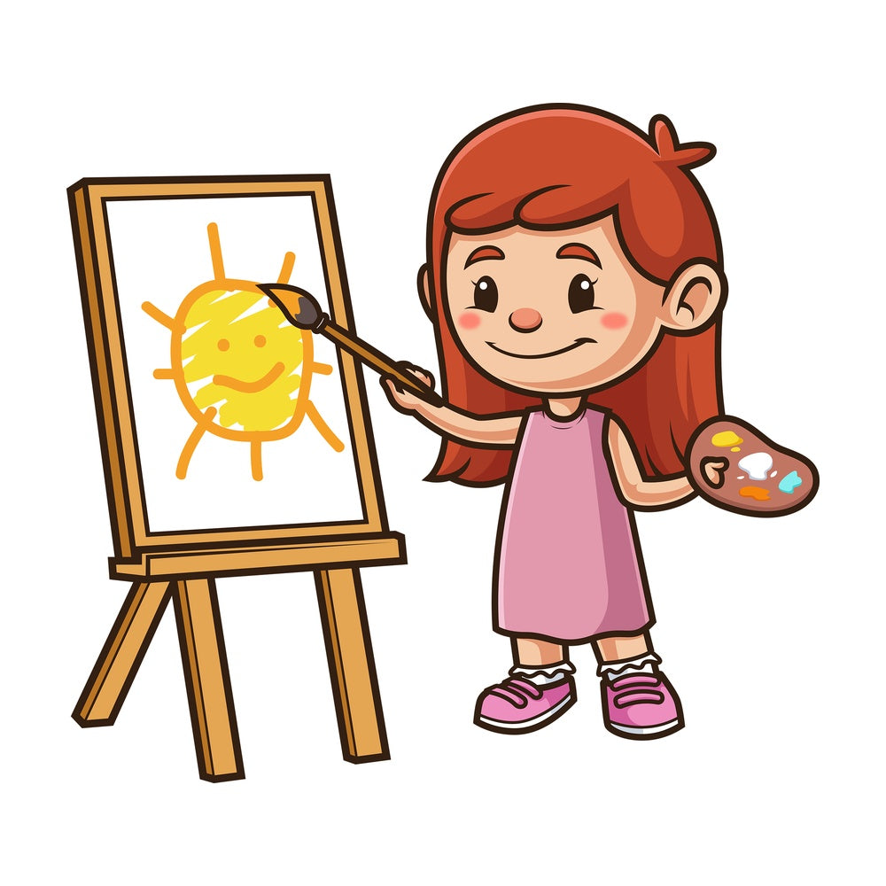 Girl drawing the sun. PNG - JPG and vector EPS (infinitely scalable).