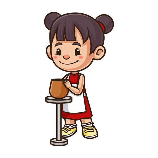 Asian girl doing pottery. PNG - JPG and vector EPS (infinitely scalable).