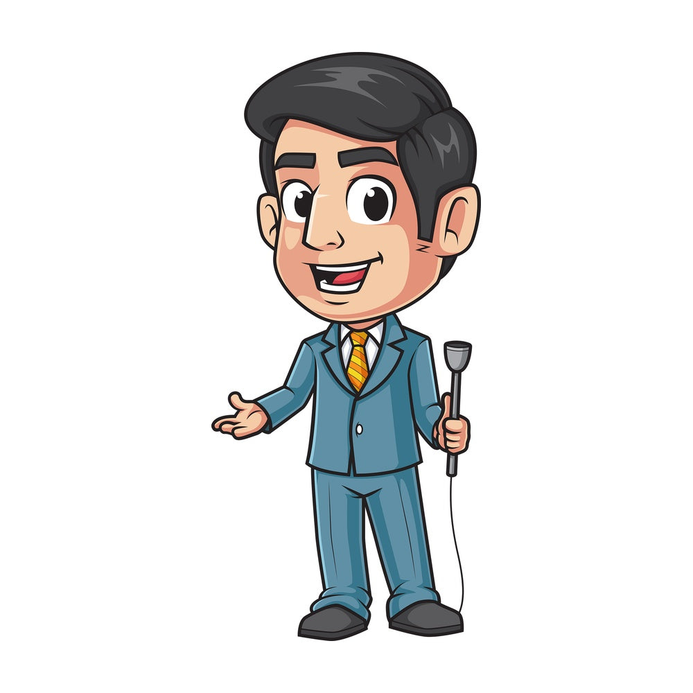 TV announcer holding microphone. PNG - JPG and vector EPS (infinitely scalable).