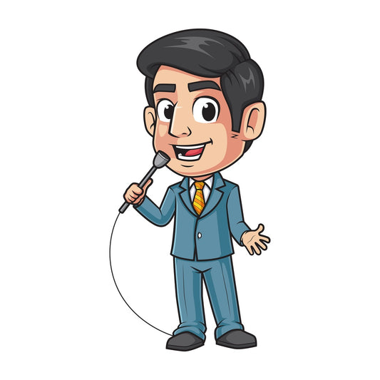 TV host talking into microphone. PNG - JPG and vector EPS (infinitely scalable).